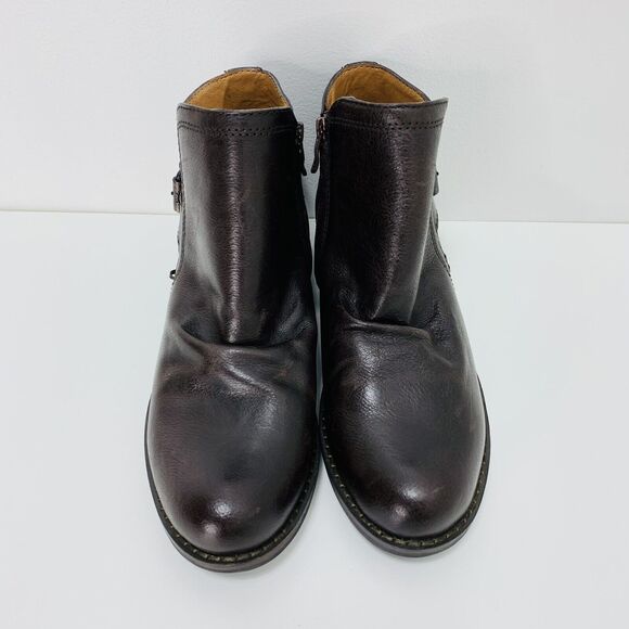 BUSSOLA Brown Leather Booties Sz 38 Boots Buckle Heel Slouch Cowboy Moto Nice! - Picture 2 of 8